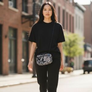 Vera Bradley Crossbody Mini Bag Black&White Floral Print Strap Small Purse Y2K